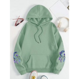 [Floral Moon Hoodie] Soft & Comfortable Plus Size Women's Floral Moon & Hoodie | Casual Long Sleeve Pullover with Pockets, Oversized Daily Wear, Purple & Blue Design