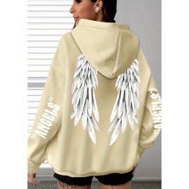 [Plus Size Angel Wings Hoodie] Soft & Comfortable Plus Size Angel Wings Print Hoodie | Long Sleeve Pullover with Pockets, Casual Style for Women, All Season Wear