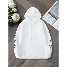 [Dragon Print Hoodie] Plus Size Dragon Print Hoodie - Casual Long Sleeve Pullover with Drawstring, Kangaroo Pocket - 100% Polyester, Slight Stretch, All Season Knit Fabric Hooded Sweatshirt