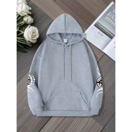 Oversized Women's Hoodie with Moon and Stars Graphic Print, 100% Polyester Long Sleeve Pullover with Kangaroo Pocket, Casual Loose Fit for All Seasons
