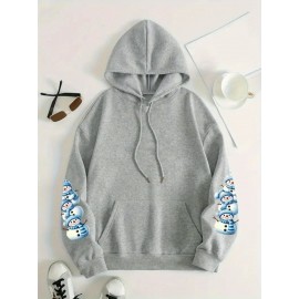 [Cozy Snowman Hoodie] Cozy Oversized Women's Mint Green Snowman & Snowflake Print Hoodie | Soft Casual Long Sleeve Pullover with Pockets, Machine Washable, Winter Accessories, Comfortable Clothing, Playful Graphic Design, Durable Fabric