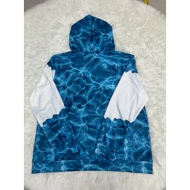 Women's Plus-Size Casual Hooded Sweatshirt - Sea Turtle Graphic Print Long Sleeve Pullover with Kangaroo Pocket, Blue & White Oceanic Design, Relaxed Fit for Spring/Fall, Sea Turtle Decor, Fall Hoodie, Durable Construction