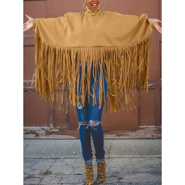 [Plus Size Tassel Top] Plus Size Women's Tassel Top - Vibrant Red Retro Chic Oversized High Neck Long Sleeve Blouse | Batwing Sleeves, Flowy Fabric, Stretchy Machine-Washable | Party & Banquet, Festive Outfit, Fall/Winter Fashion, Casual & Formal Events