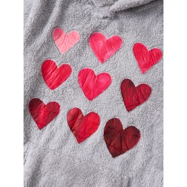 Plus Size, Women's Plus Size Oversized Valentine's Day Heart Print Hooded Sweatshirt - Grey with Pink & Red Hearts, Cozy Casual Pullover with Pockets, Machine Washable Winter Fall Hooded Sweatshirt for Valentine's Outfits