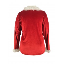 [Christmas | Plus Size Sweater] Plus Size Women's Elegant Christmas Sweater - Long Sleeve Round Neck Winter Warmth with Collar Trim, Stretchy Fabric for Holiday Parties & Casual Attire, Red & Contrast Collar