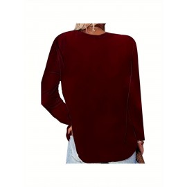 Plus Size, Womens Velvet Fall Winter Shirt V-Neck Button Detail, Draped Front, Easy Pair with Jeans/Skirts, Asymmetrical Hem for Office/Casual, Casual Outfit, Winter Wardrobe, Asymmetrical Design, Vneck Blouse, Cozy Texture, Premium Material, Long Sleeve Top, Versatile Top, Fashion Women, Plus Size