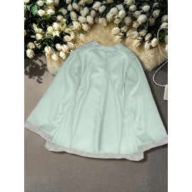 [Plus Size Chiffon Shirt] Plus Size Elegant Long-Sleeve Chiffon Shirt | High-Density, Soft Lining, Flowing Mesh, Henley Neckline, Smooth Tailoring | Spring & Autumn Outings