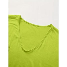 Large Size V-Neck Pocket Irregular Hem Short-Sleeved Top T-Shirt Two-Piece Set