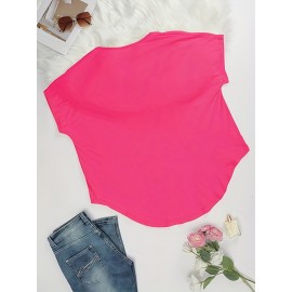 Large Size V-Neck Pocket Irregular Hem Short-Sleeved Top T-Shirt Two-Piece Set