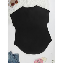 Large Size V-Neck Pocket Irregular Hem Short-Sleeved Top T-Shirt Two-Piece Set