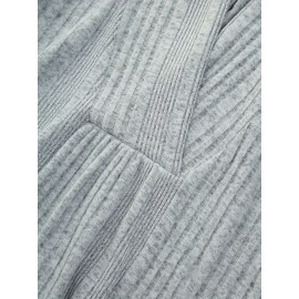 Plus Size - Plus Size Solid Color Surplice Ribbed Textured Fleece Trim Hooded Top