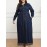 Plus Size Casual Long Sleeve Tunic Dress, Cotton Blend, Slight Stretch, Solid Color, Loose Fit, with Lapel Collar, Tassel Detail, for Fall/Winter