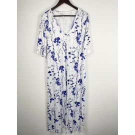 Women's Short Sleeve V Neck Floral Print Dress