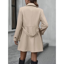 Women's Plus Size Beige Coat - Elegant Long Formal & Everyday Outerwear, Belted Button Front Closure, Machine Washable Fall/Winter Jacket for Professional & Casual Outfits