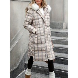 Plus Size - Women'S Heavy-Duty Winter Coat - Thermal Insulated Hooded Jacket with Plaid Pattern, Long Sleeve Outerwear for Cold Weather, Machine Washable (no Belt) - Plus Size Friendly, Winter Jacket, Casual Winter Wear