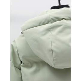 1pc Elegant Women'S Polyester Jacket - Solid Color Crew Neck Long Sleeve with Pockets for Fall/Winter Outdoor Sports and Casual Warmth