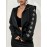Plus Size - Women'S Plus Size Black Hooded Zip-Up Jacket with Sparkling Star Embellishments - Elegant Winter Outerwear, Long Sleeve, Front Pockets, Casual Style, Winter Jacket | Sparkling Embellishments | Zippered Hoodie