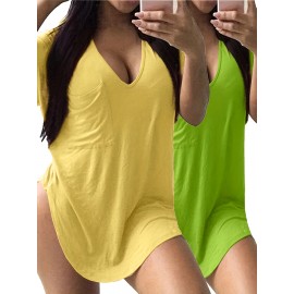 Large Size V-Neck Pocket Irregular Hem Short-Sleeved Top T-Shirt Two-Piece Set